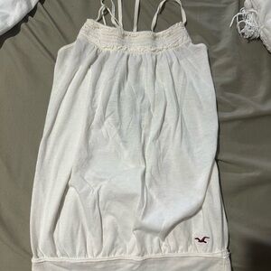 Hollister White Smocked Tank with Logo